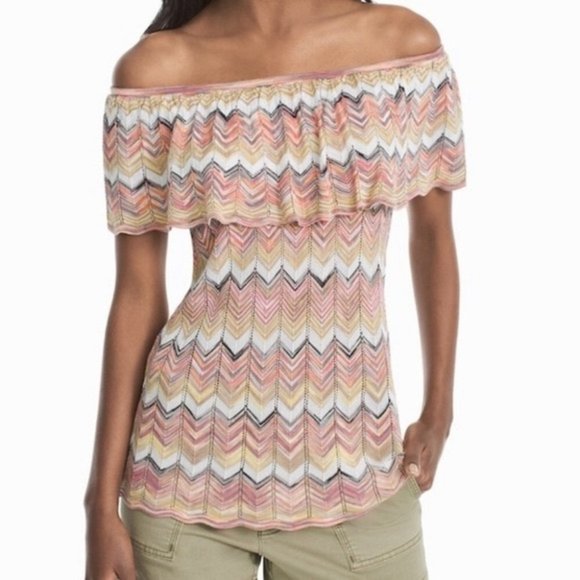 White House Black Market Chevron Off-Shoulder Sweater - Picture 1 of 9